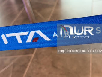 ITA Airways logo is seen at Fiumicino Airport in Rome on March 28, 2024. (