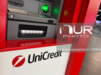 UniCredit logo is seen on ATM machine at Fiumicino Airport in Rome on March 28, 2024. (