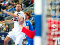 Luc Steins is playing in the EHF Champions League Men 2023/2024 match between Orlen Wisla Plock and Paris Saint-Germain in Plock, Poland, on...