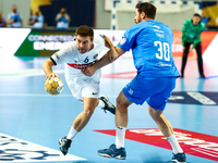Luc Steins and Mirsad Terzic are playing in the EHF Champions League Men 2023/2024 match between Orlen Wisla Plock and Paris Saint-Germain i...
