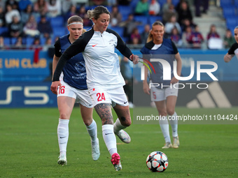 Larissa Crummer and Signe Gaupset are playing during the match between FC Barcelona and SK Brann, corresponding to the second leg of the Qua...