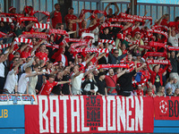 Brann supporters are cheering during the match between FC Barcelona and SK Brann, corresponding to the second leg of the Quarter-Final of th...