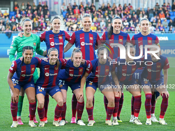The FC Barcelona team is playing against SK Brann in the second leg of the Quarter-Final of the Women's UEFA Champions League at the Johan C...