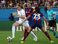 Ingrid Engen, Alexia Putellas, and Signe Gaupset are playing during the match between FC Barcelona and SK Brann, which corresponds to the se...