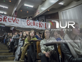 Student Assembly at Paris I- Tolbiac University  for mobilization against the Labour Act and the withdrawal of the El Khomry Act, in Paris,...
