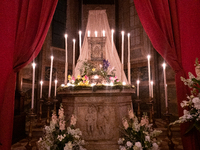 A Holy Thursday Sepulcher set up in a church is seen in Gubbio, Italy, on March 28th, 2024. Holy Thursday, preceding Good Friday, commemorat...