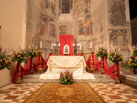 A Holy Thursday Sepulcher set up in a church is seen in Gubbio, Italy, on March 28th, 2024. Holy Thursday, preceding Good Friday, commemorat...