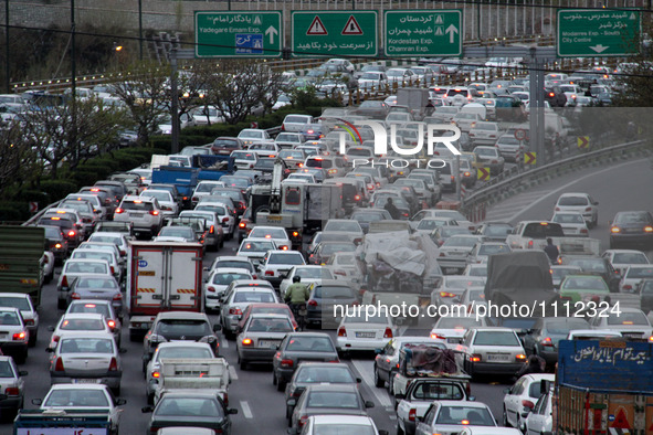 Heavy traffic jams in Tehran (capital of Iran) before Nowruz (Iranian New Year) holiday, 16 March 2016, Tehran-Iran.
 