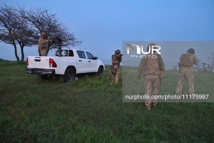 Soldiers from a mobile air defense unit of the Armed Forces of Ukraine are working in the Odesa region, southern Ukraine, on April 24, 2024....