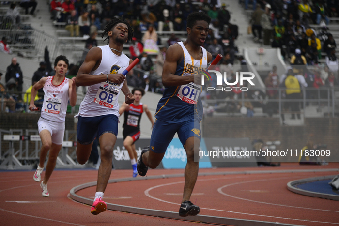Athletes are competing on day 3 of the 128th Penn Relays Carnival, the largest track and field meet in the USA, at Franklin Field in Philade...