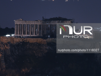 Earth Hour in Athens. The lights of the Acropolis were shut down for one hour from 20:30 h to 21:30 h. In Athens on March 19., 2016(