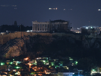 Earth Hour in Athens. The lights of the Acropolis were shut down for one hour from 20:30 h to 21:30 h. In Athens on March 19., 2016(