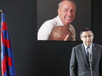 the president of the FC Barcelona, Josep Maria Bartomeu, during the ceremony in memoriam at Johan Cruyff, celebrated in the Camp Nou, on mar...