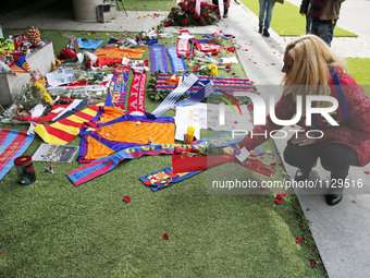 gifts left by fans during the ceremony in memoriam at Johan Cruyff, celebrated in the Camp Nou, on march 26, 2016. (