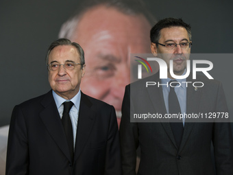 Florentino Perez, president of Real Madrid with Josep Maria Bartomeu, president of FC Barcelona during the memorial of Johan Cruyff in Camp...