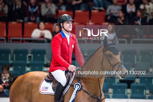 American horse jumper Peter Lutz placed seventh and last in the jump off of the second class at the FEI World Cup Finals at the 2016 Gothenb...