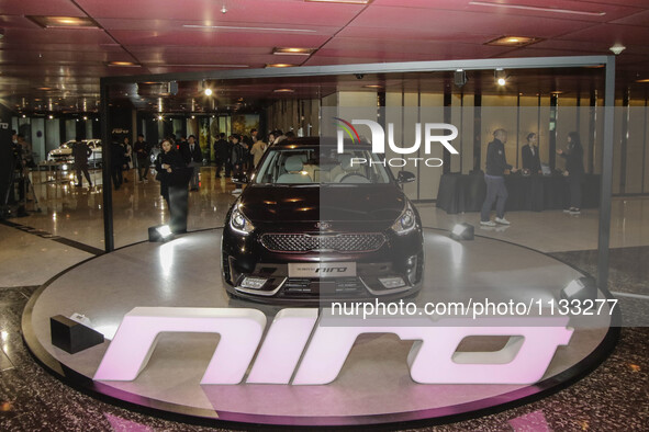 KIA Motor Company New Hybrid SUV 'NIRO' Presented during their unveiling event in Seoul's hotel, South Korea, on March 29, 2016. The vehicle...