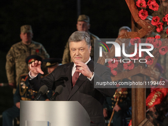 President Petro Poroshenko has a speech during the event. Action 