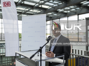 The chairman of the business dealing of the S-Bahn Berlin GmbH Peter Buchner speaks during presentation the PC video technology for 100 Berl...