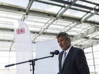 The head of the DB Group Security, Hans-Hilmar Rischke speaks during presentation the PC video technology for 100 Berlin train stations on M...