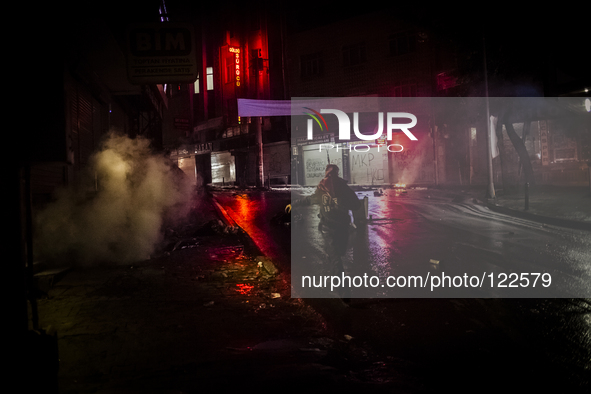 A protester during clashes with police in the Alevi enclave of Okmeydani on Istanbul on May 26, 2014. 