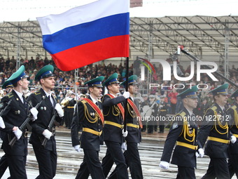 Kaliningrad, Russia 9th, May 2014 Russian soldiers march during a large military parade in Kaliningrad, Russia, to mark Victory Day, May 9,...