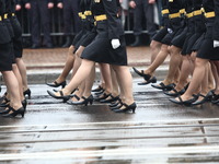 Kaliningrad, Russia 9th, May 2014 Russian female soldiers march during a large military parade in Kaliningrad, Russia, to mark Victory Day,...