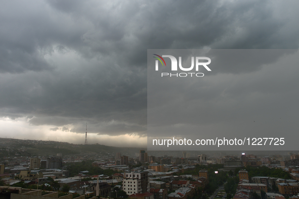 A panoramic view of Yerevan from Cafesjian Center Arts Museum, as the Armenian capital was hit this afternoon by a heavy storm, that paralis...