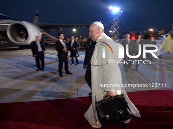 Pope Francis he departs at Ben Gurion International Airport in Tel Aviv, Israel on May 26, 2014. The Vatican's Pope Francis left Israel on M...
