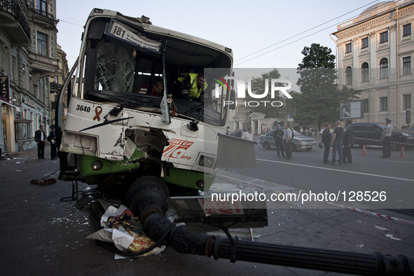 Bus crashes into crowd on Nevsky prospect, 22 injured, in St Petersburg, Russia, on June 3, 2014. 
