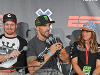Morgan Wade, Jamie Bestwick and Tarah Gieger attend the X Games press conference at Circuit Of The Americas on June 4, 2014 in Austin, Texas...