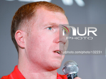 Makati, Philippines - Former Manchester United player Paul Scholes answers questions from the media during a press conference in Makati on J...