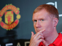 Makati, Philippines - Former Manchester United player Paul Scholes gestures during a press conference in Makati on June 6, 2014. Together wi...