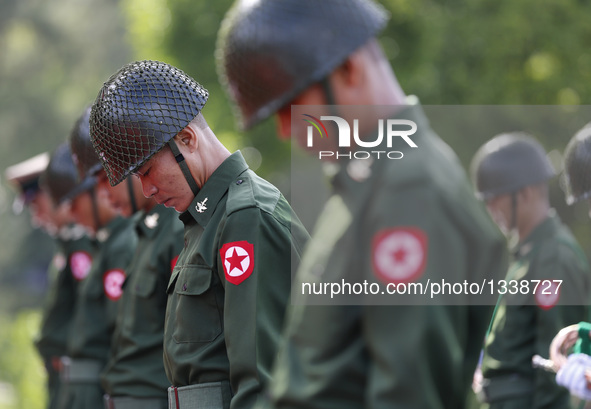 Honor guards take part in a ceremony to mark the 69th Martyrs' Day in Yangon, Myanmar, July 19, 2016. Myanmar held a state ceremony Tuesday...