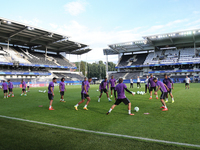 Real Madrid team during a training session on August 8, 2016 at the Lerkendal Stadion in Trondheim, on the eve of the UEFA Super Cup final f...