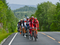Norway's Sven Eric Bystrom from Team Katiusha leads the peloton of riders during the opening stage of the Arctic Race of Norway from Bodo to...