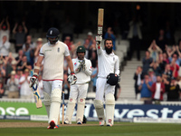 England's Moeen Ali  celebrates his Century  During Day One of the Fourth Investec Test Match between England and Pakistan played at The Kia...