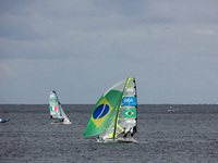 Rio de Janeiro, Brazil, 11 August 2016: Athletes take part in the sailing competitions for the Rio 2016 Summer Olympic Games, in the Guanaba...