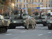 Ukrainian soldiers and military vehicles participate the military parade rehersal at the Independence Square downtown Kiev, Ukraine, 19 Augu...