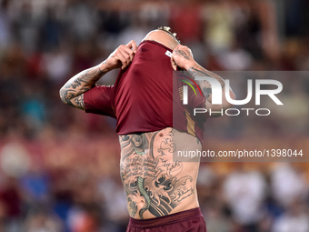 Radja Nainggolan of Roma rues a missed chance during the UEFA Champions League playoff match between AS Roma and FC Porto, at Olympic Stadiu...