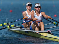 Mathilda Hodgkins-Byrne and Jess Leyden of Great Britain during the semifinal of the U23 Womens Double Sculls on day 3 of the 2016 World Row...