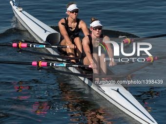 Lucy Jonas and Jackie Kiddle from New Zealand during U23 Lightweight Women's Sculls on day 3 of the 2016 World Rowing Senior, Under 23 & Jun...