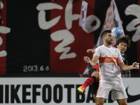 Kwak Taehwi of FC Seoul and Graziano Pelle of Shandong Luneng FC action during an ACL 2016 FC Seoul V Shandong Luneng FC match at World Cup...