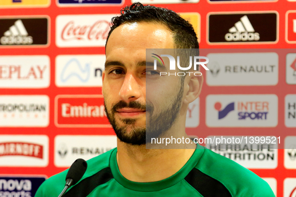 Arouca's Brazilian goalkeeper Rafael Bracalli during the press conference of UEFA Europa League match between FC Olympiacos and FC Arouca at...