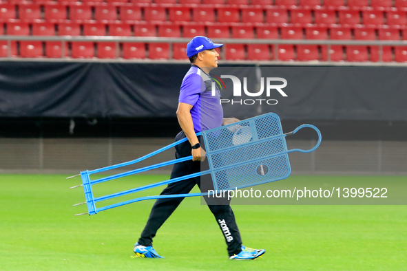 Arouca's Angolan head coach Lito Vidigal during the training of UEFA Europa League match between FC Olympiacos and FC Arouca at Georgios Kar...