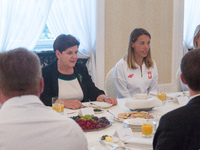 Prime Minister of Poland, Beata Szydlo (L) met with Olympic medalists from Rio in Warsaw, Poland on 29 August 2016 (