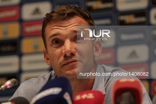 Former forward of FC Dynamo Kyiv and Ukrainian national football team Andriy Shevchenko during the press conference as Head coach of the Nat...