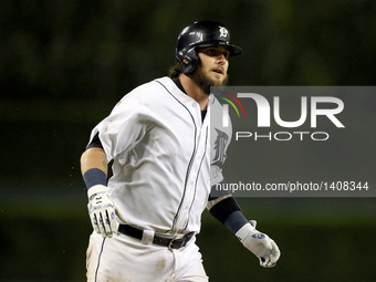 Detroit Tigers catcher Jarrod Saltalamacchia (39) rounds the bases after his two-run home run in the eight inning of a baseball game against...