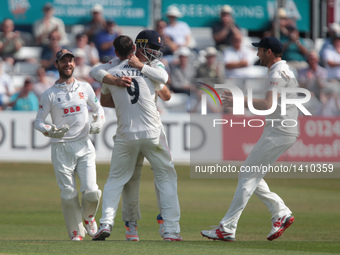 Essex's Ryan ten Doeschate CELEBRATES THE CATCH OF Worcestershire's Brett D'Oliveira with Essex's David Masters during Essex CCC vs Worceste...