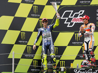 BARCELONA SPAIN -15 Jun: Valentino Rossi and Marc Marquez in the podium in Moto GP race disputed in the circuit of Barcelona-Catalunya, on J...